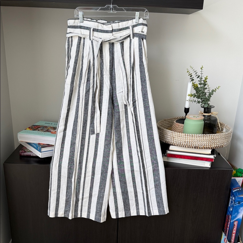 Who What Wear Striped Wide-Leg Pants with Belt in size 10